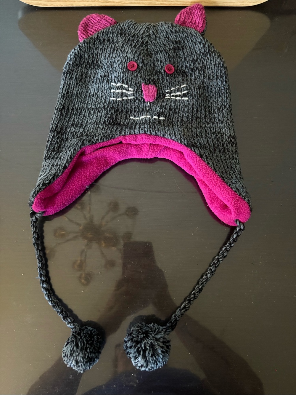 Arizona Jean Company Kids Gray Knit Cat Ear Hat with Pink Lining
